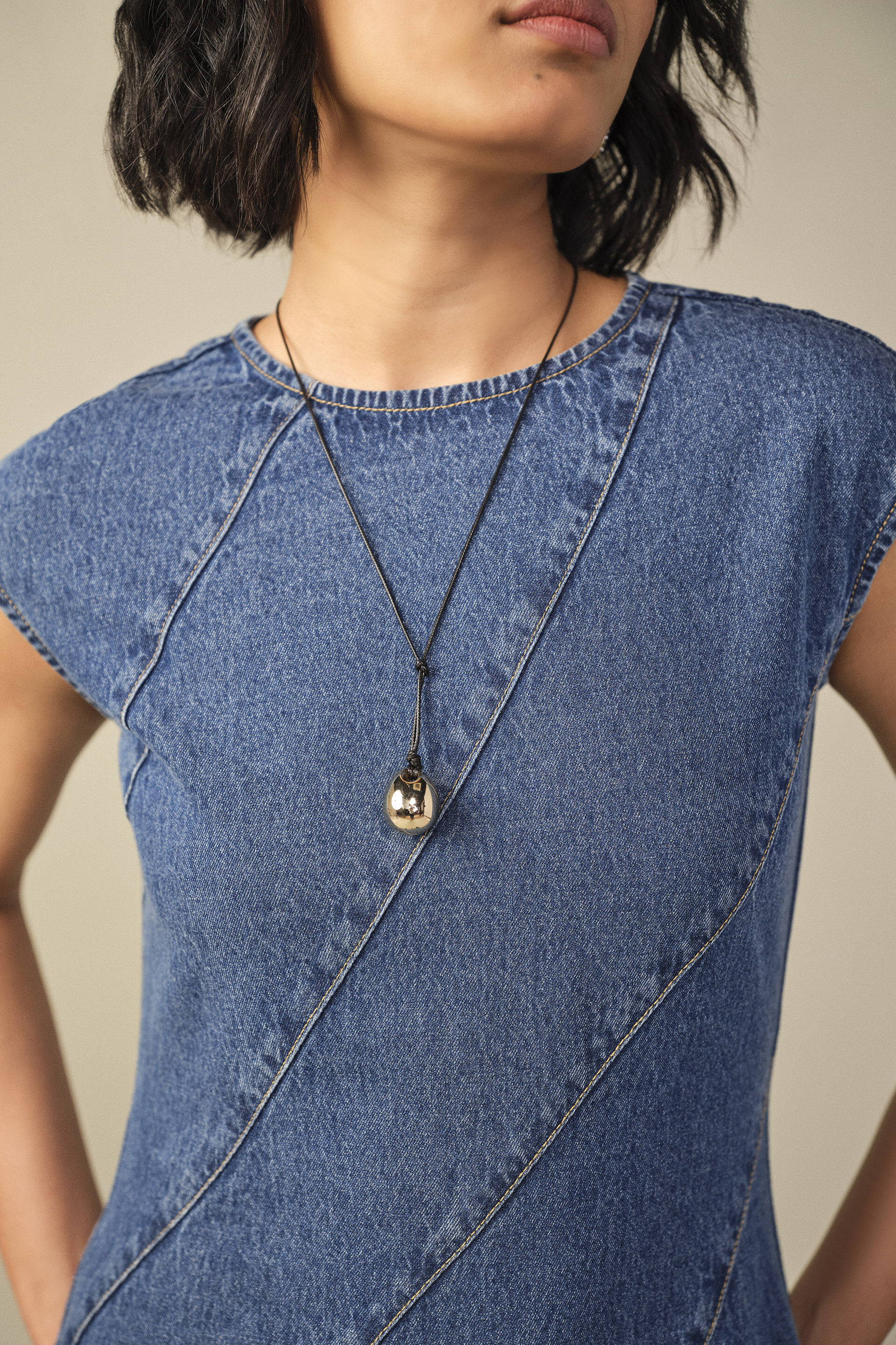 Godet Denim Dress in Blue, Blue, image 4
